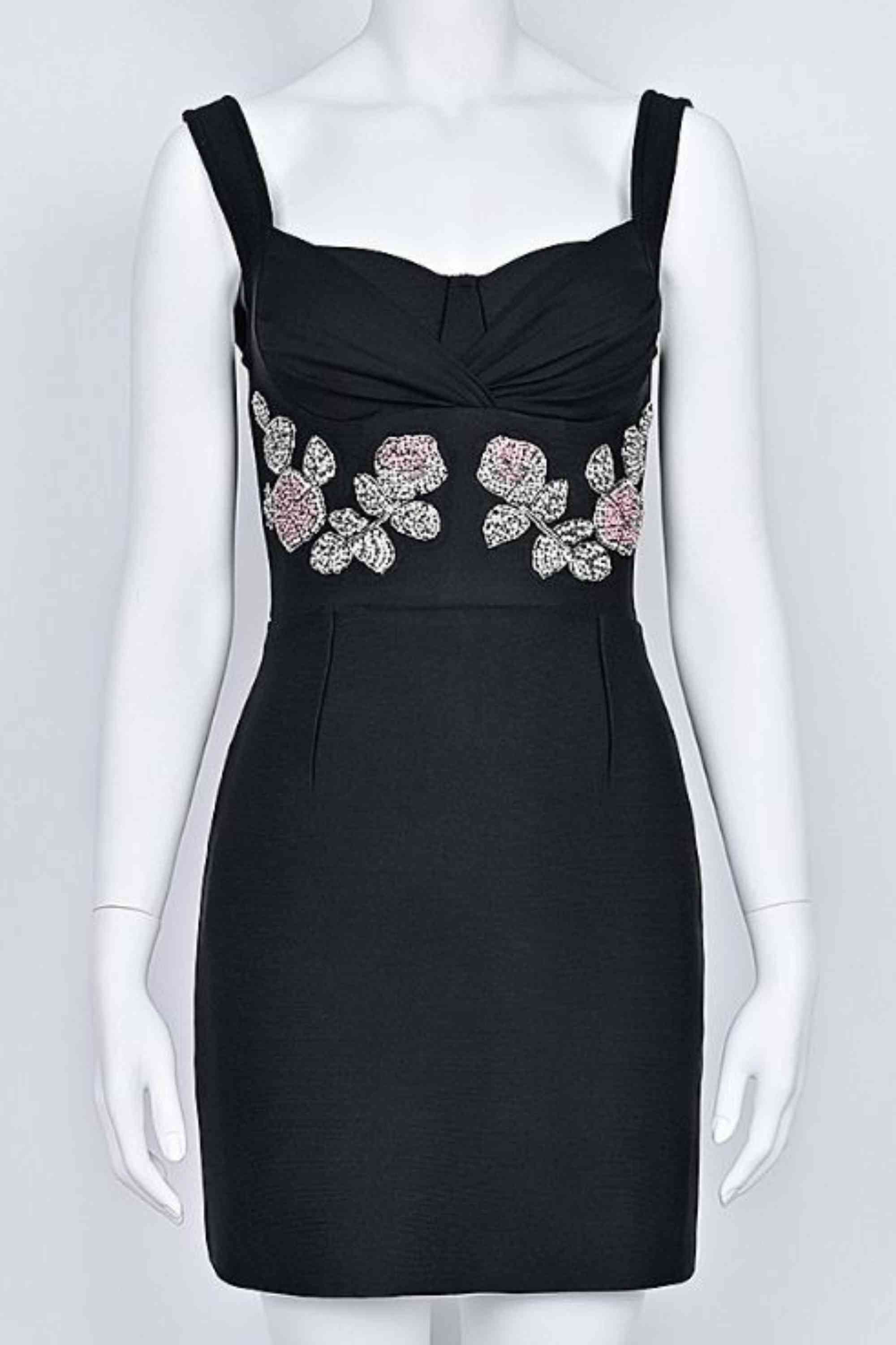 Woman wearing a figure flattering  Livia Wrap Bodycon Mini Dress - Classic Black BODYCON COLLECTION Pty Ltd