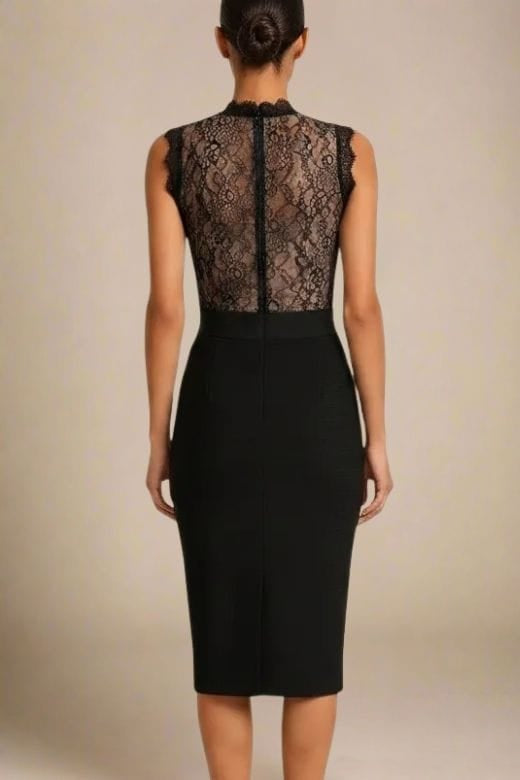 Woman wearing a figure flattering  Lori Bodycon Dress - Classic Black BODYCON COLLECTION Pty Ltd
