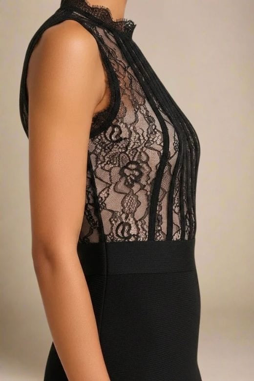 Woman wearing a figure flattering  Lori Bodycon Dress - Classic Black BODYCON COLLECTION Pty Ltd