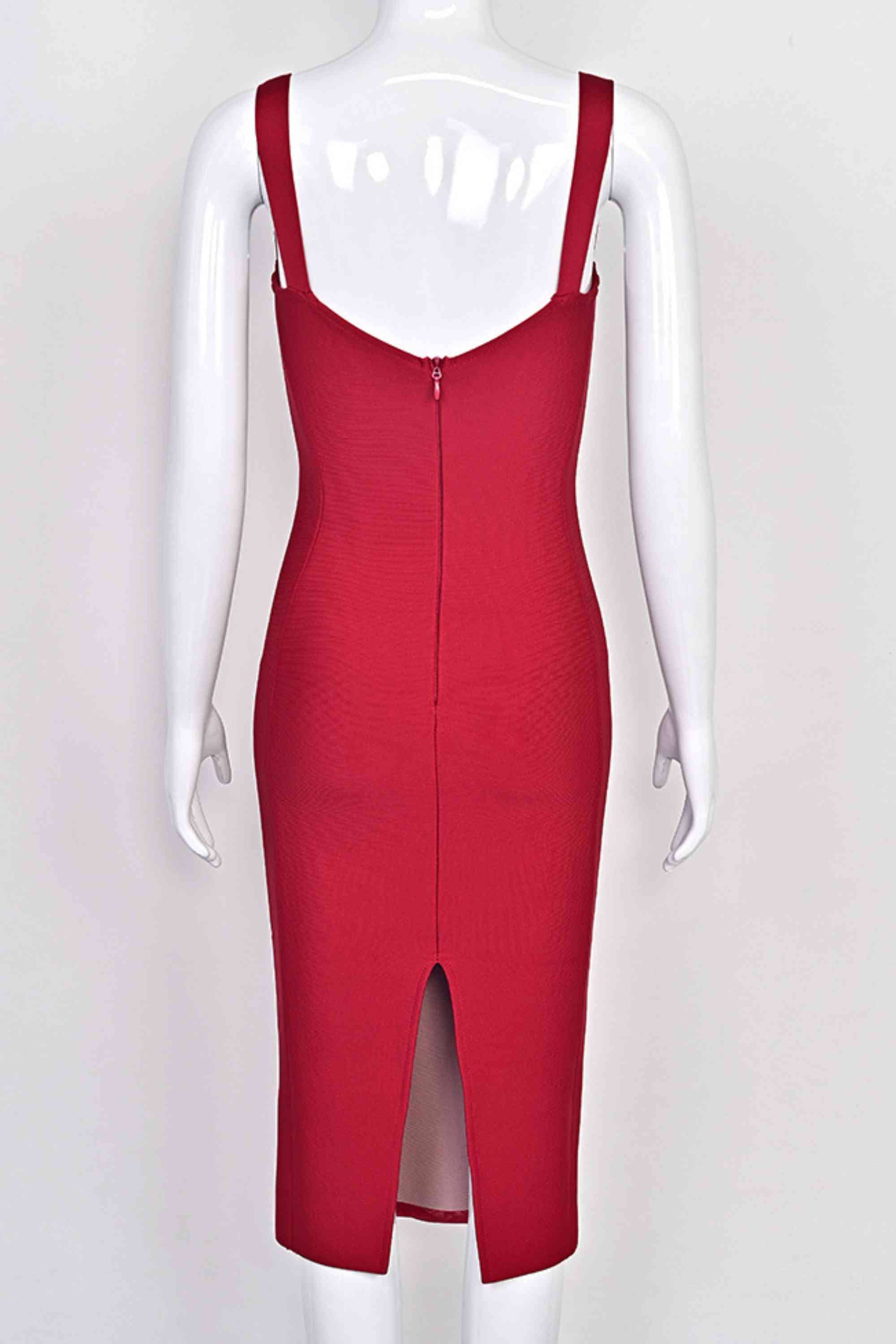 Woman wearing a figure flattering  Marilyn Bodycon Wrap Midi Dress - Red Wine BODYCON COLLECTION