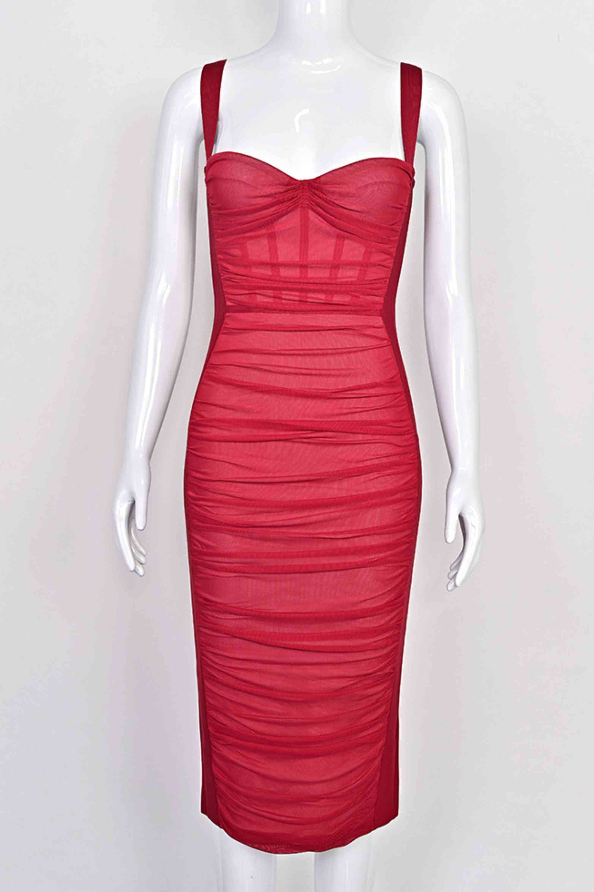 Woman wearing a figure flattering  Marilyn Bodycon Wrap Midi Dress - Red Wine BODYCON COLLECTION