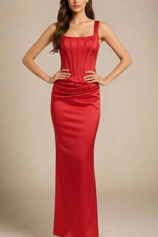 Woman wearing a figure flattering  Mila Bodycon Wrap Maxi Dress - Lipstick Red BODYCON COLLECTION Pty Ltd