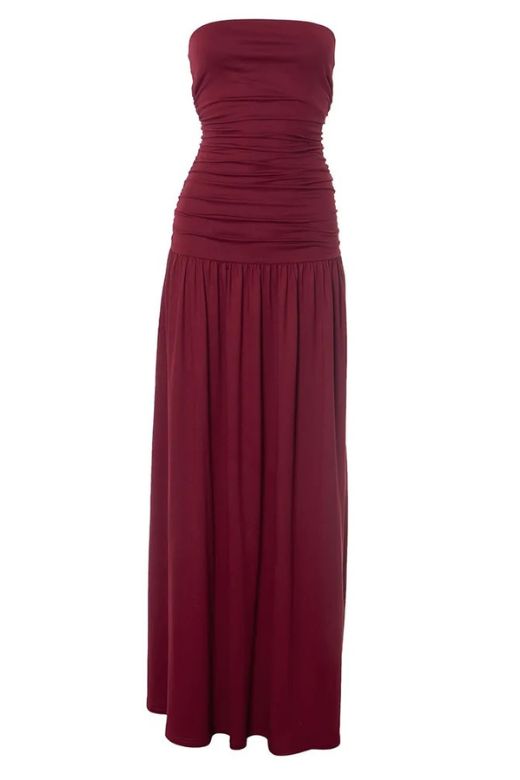 Woman wearing a figure flattering  North Bodycon Wrap Maxi Dress - Red Wine BODYCON COLLECTION Pty Ltd