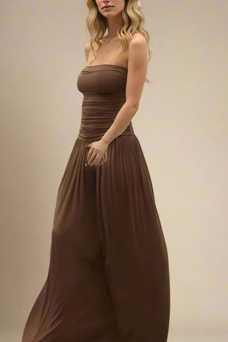 Woman wearing a figure flattering  North Wrap Maxi Dress - Chocolate Brown BODYCON COLLECTION Pty Ltd