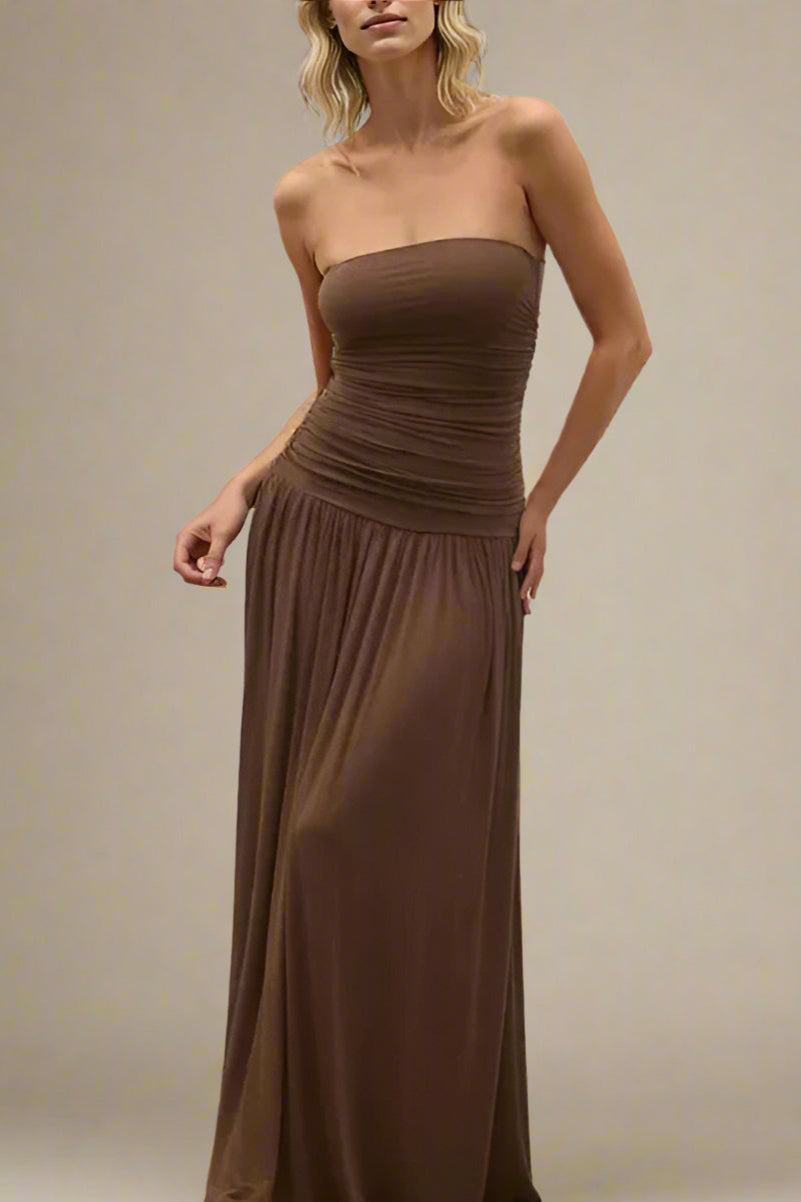 Woman wearing a figure flattering  North Wrap Maxi Dress - Chocolate Brown BODYCON COLLECTION Pty Ltd