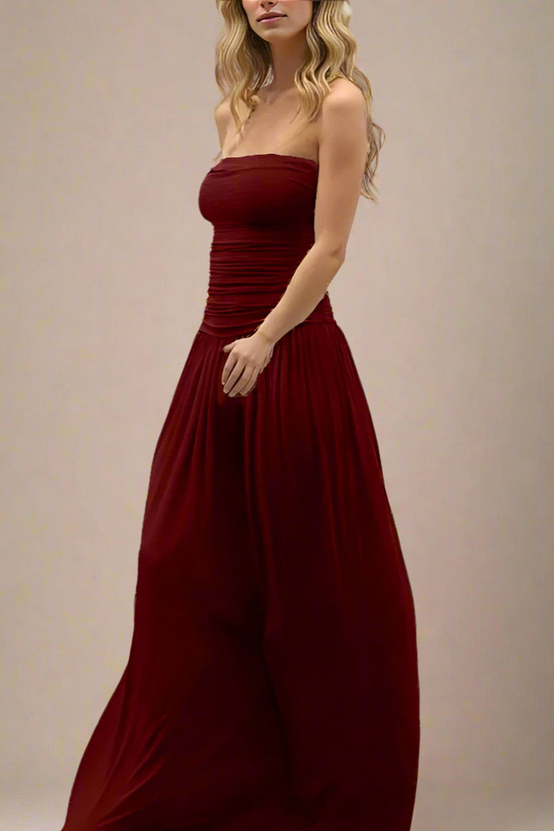 Woman wearing a figure flattering  North Wrap Maxi Dress - Red Wine BODYCON COLLECTION Pty Ltd