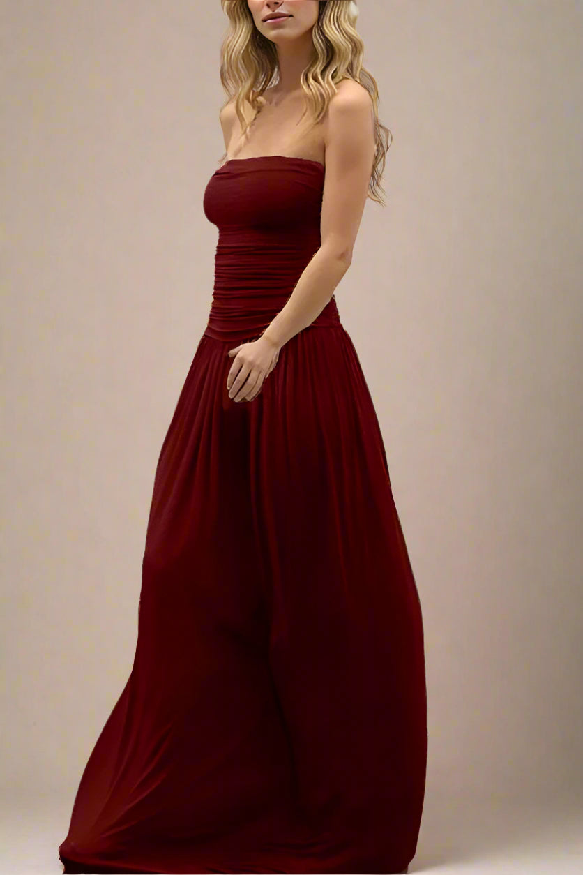 Woman wearing a figure flattering  North Wrap Maxi Dress - Red Wine BODYCON COLLECTION Pty Ltd