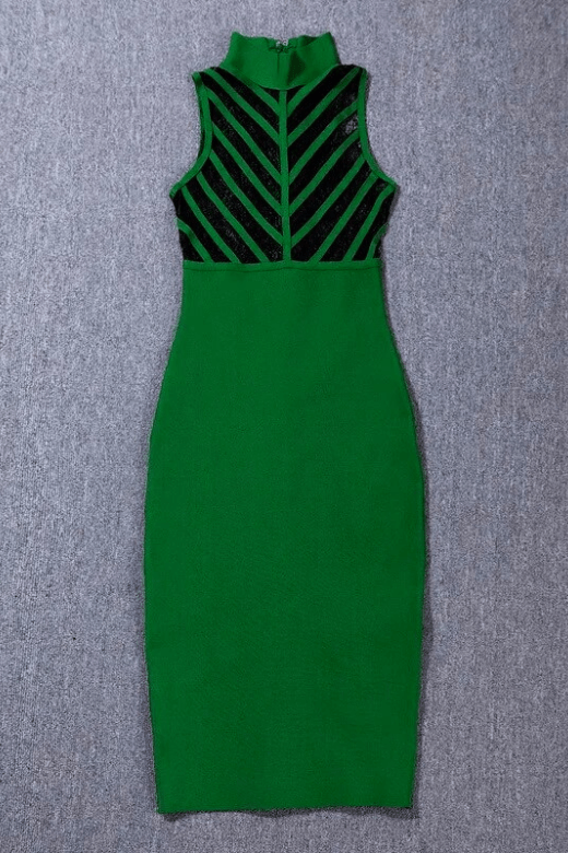 Woman wearing a figure flattering  Paige Bodycon Dress - Emerald Green BODYCON COLLECTION