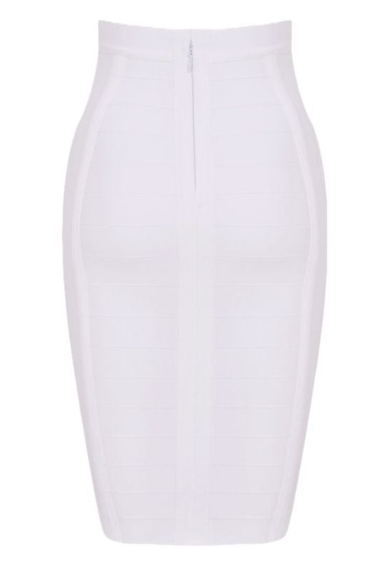 Woman wearing a figure flattering  Pencil High Waist Bandage Knee Length Cocktail Skirt - Pearl White BODYCON COLLECTION