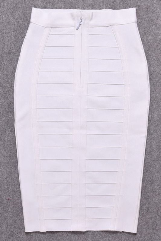 Woman wearing a figure flattering  Pencil High Waist Bandage Knee Length Cocktail Skirt - Pearl White BODYCON COLLECTION