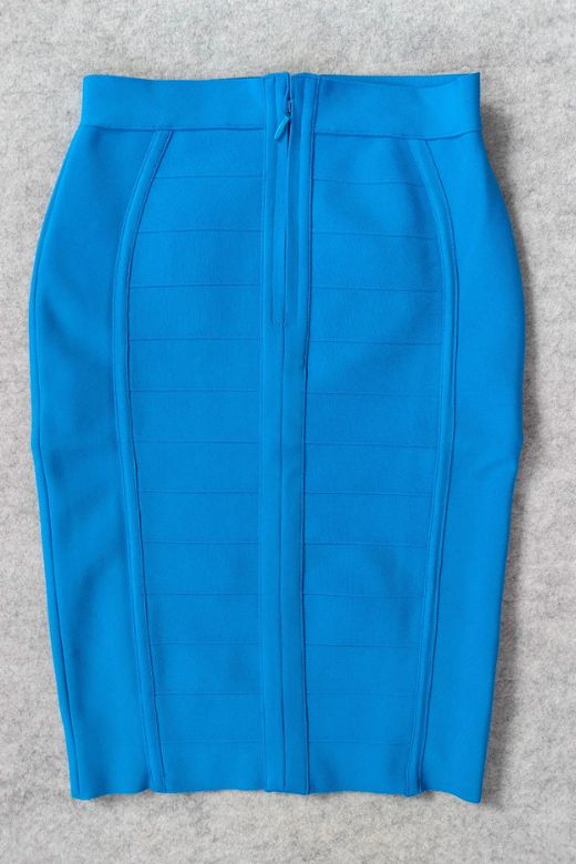 Woman wearing a figure flattering  Pencil High Waist Bandage Knee Length Cocktail Skirt - Sky Blue BODYCON COLLECTION