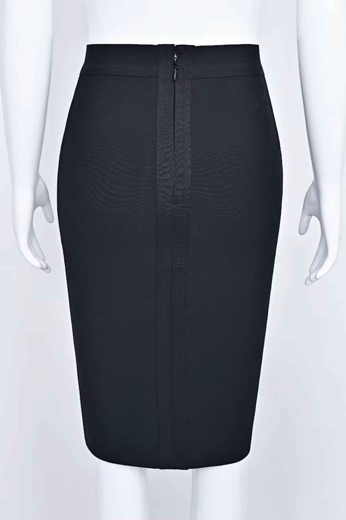 Woman wearing a figure flattering  Pencil High Waist Bandage Knee Length Skirt - Classic Black BODYCON COLLECTION