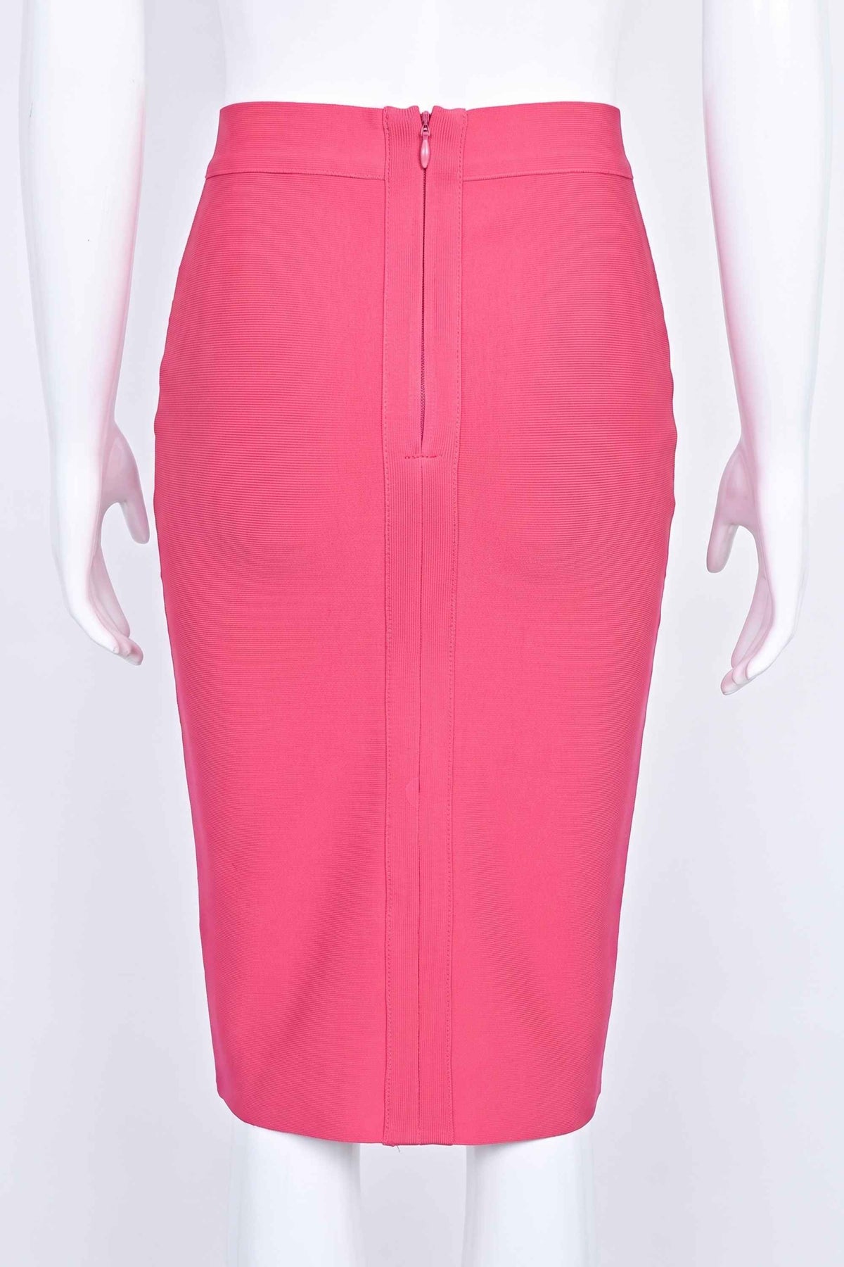 Woman wearing a figure flattering  Pencil High Waist Bandage Knee Length Skirt - Hot Pink BODYCON COLLECTION