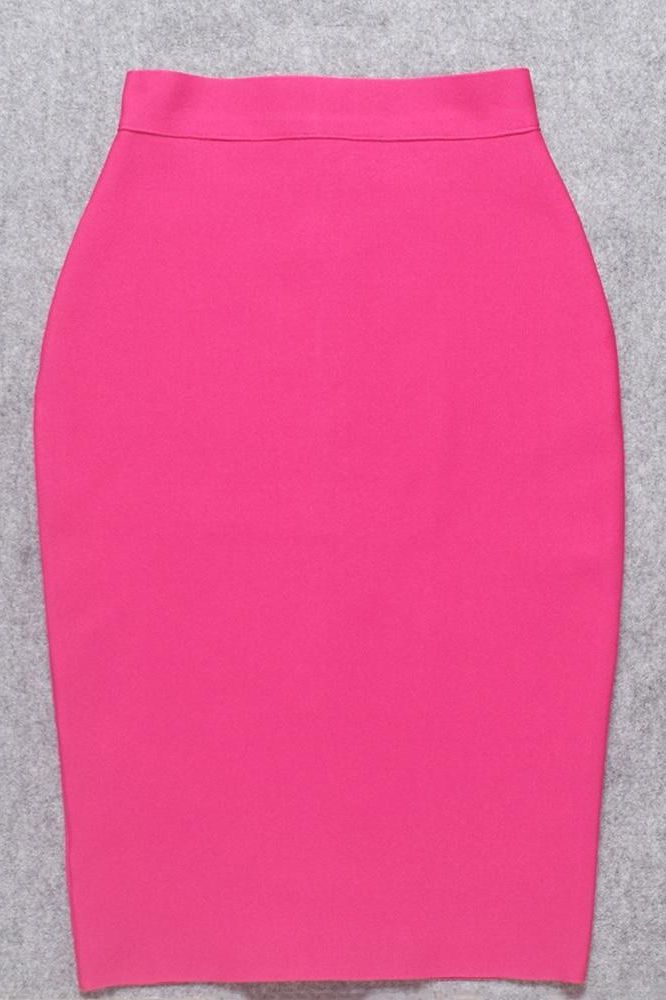 Woman wearing a figure flattering  Pencil High Waist Bandage Knee Length Skirt - Hot Pink BODYCON COLLECTION