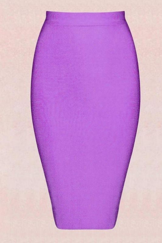 Woman wearing a figure flattering  Pencil High Waist Bandage Knee Length Skirt - Plum Purple BODYCON COLLECTION