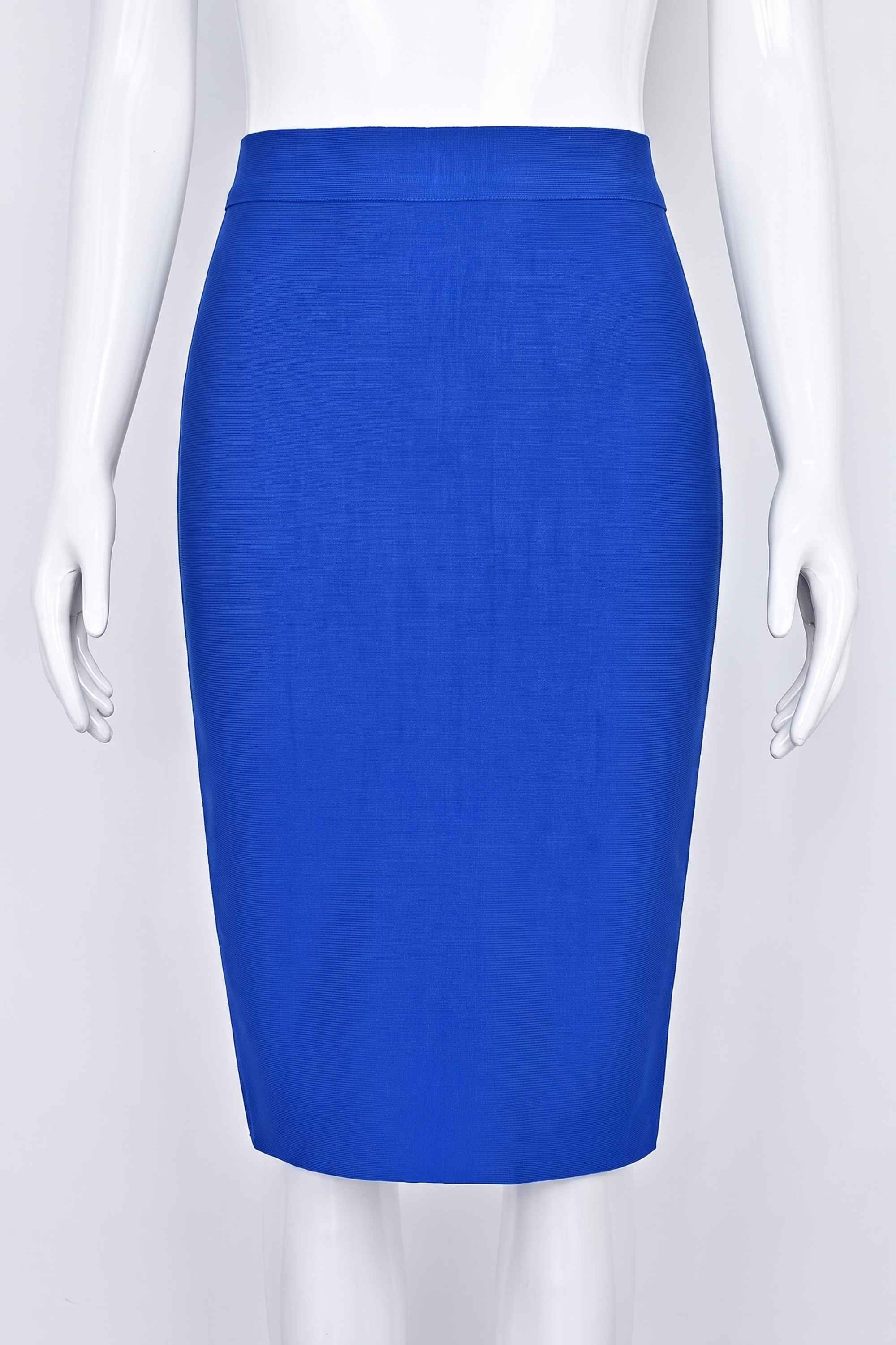 Woman wearing a figure flattering  Pencil High Waist Bandage Knee Length Skirt - Royal Blue BODYCON COLLECTION