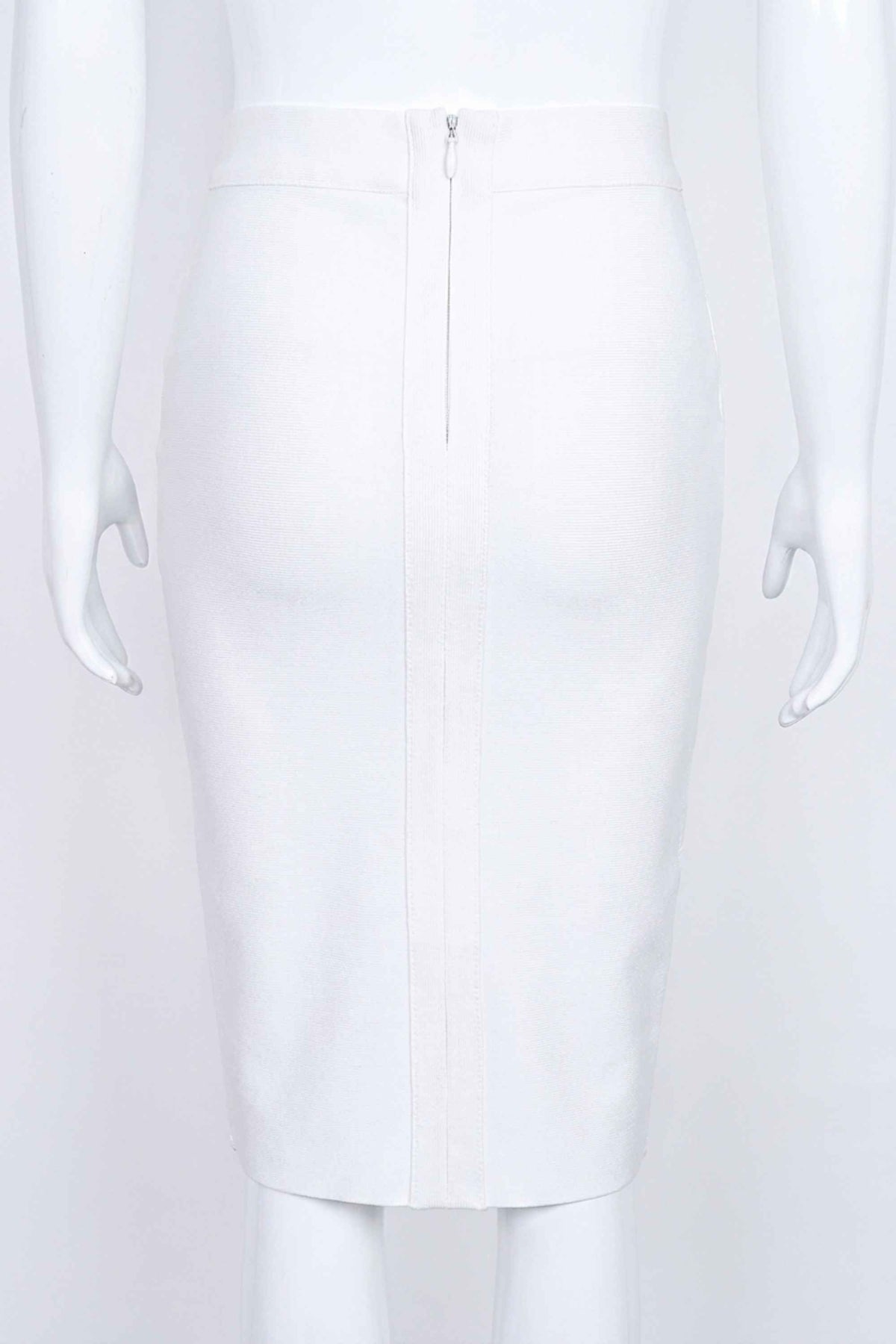 Woman wearing a figure flattering  Pencil High Waist Bandage Knee Length Skirt - White Pearl BODYCON COLLECTION