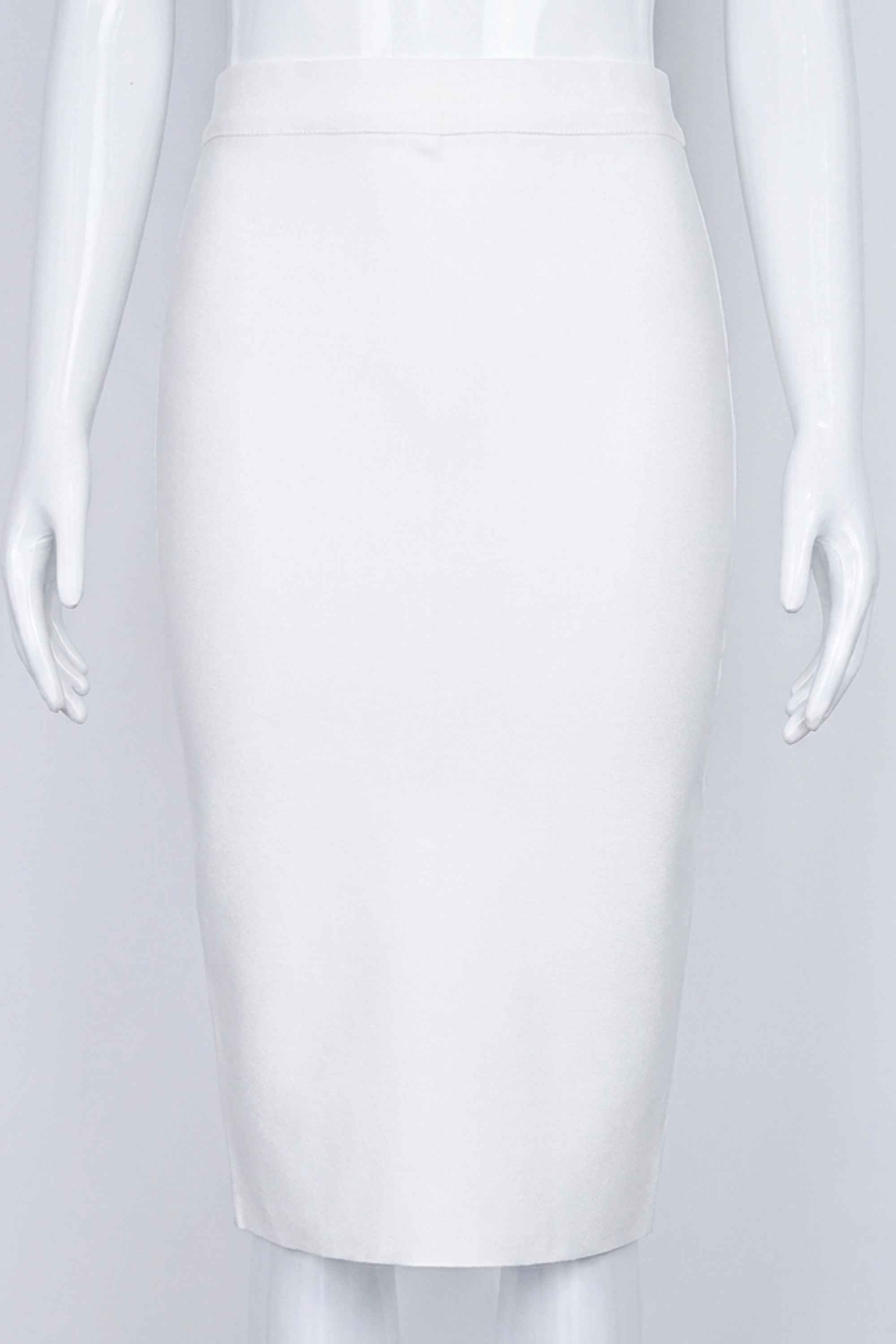 Woman wearing a figure flattering  Pencil High Waist Bandage Knee Length Skirt - White Pearl BODYCON COLLECTION