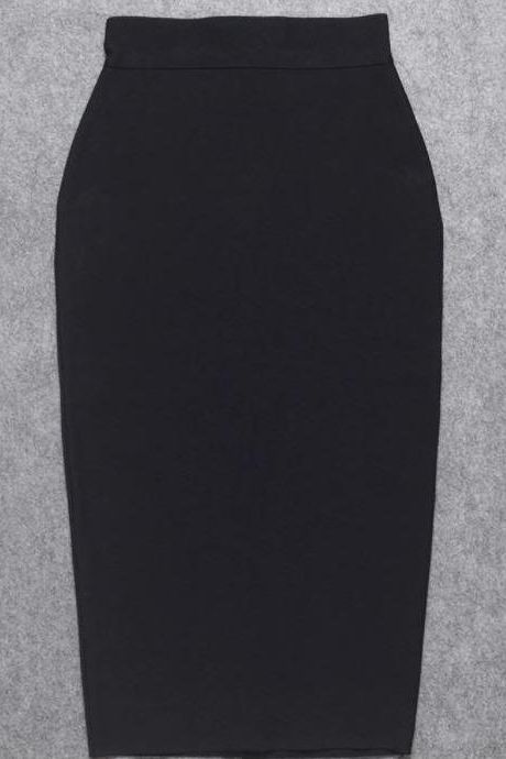 Woman wearing a figure flattering  Pencil High Waist Bandage Midi Skirt - Classic Black BODYCON COLLECTION