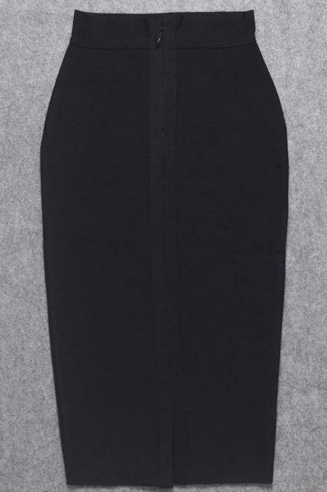 Woman wearing a figure flattering  Pencil High Waist Bandage Midi Skirt - Classic Black BODYCON COLLECTION