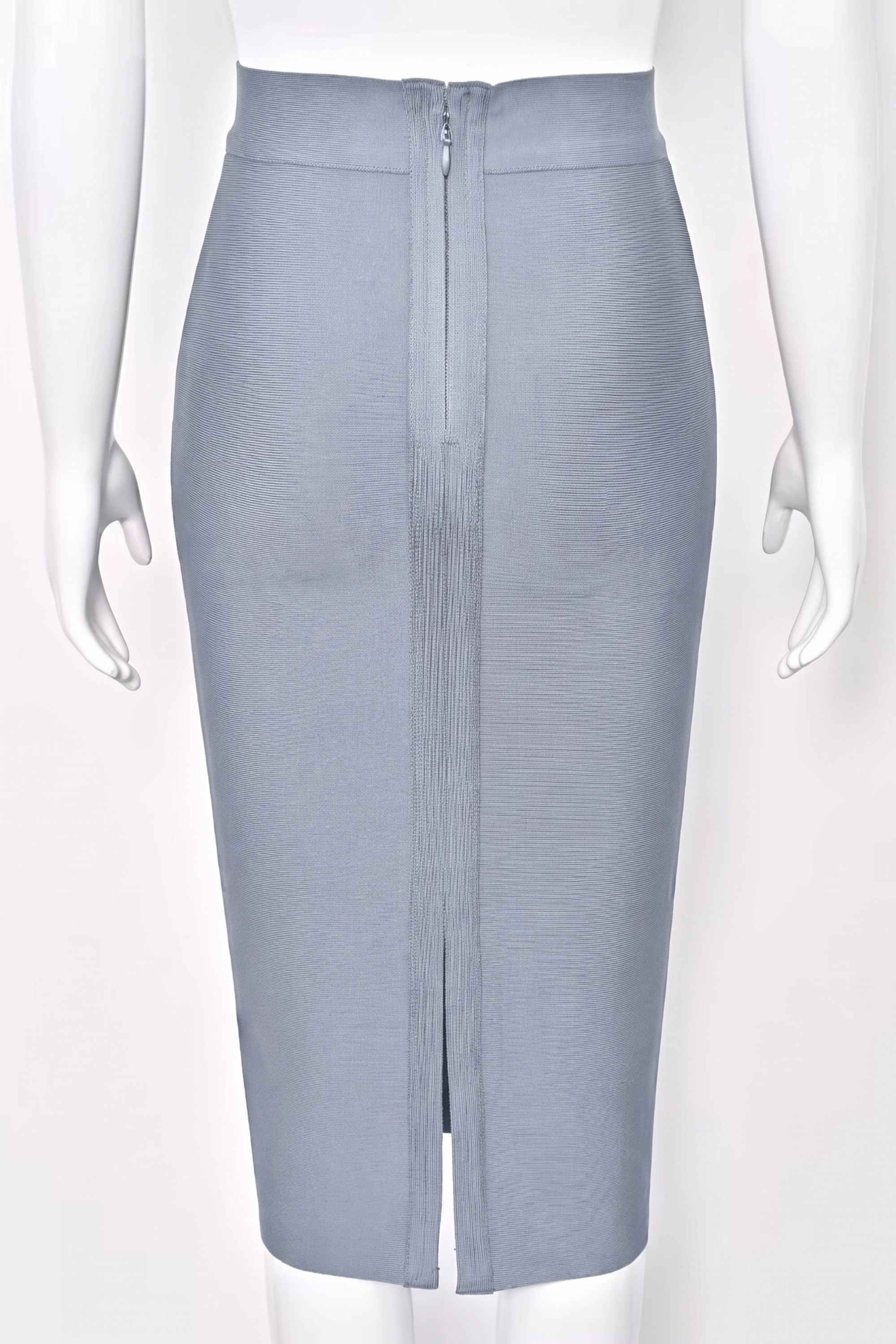 Woman wearing a figure flattering  Pencil High Waist Bandage Midi Skirt - Cloud Gray BODYCON COLLECTION
