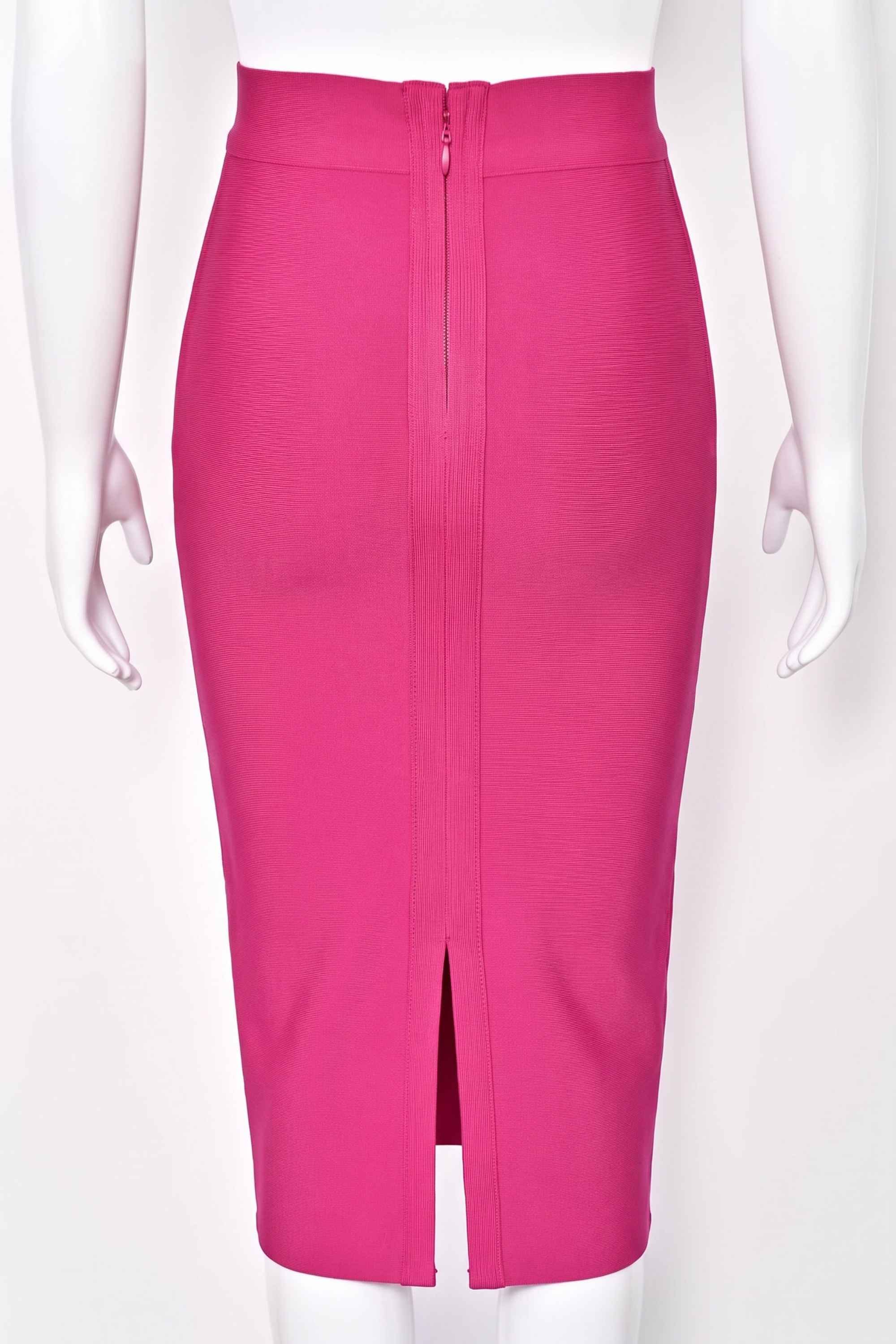 Woman wearing a figure flattering  Pencil High Waist Bandage Midi Skirt - Hot Pink BODYCON COLLECTION