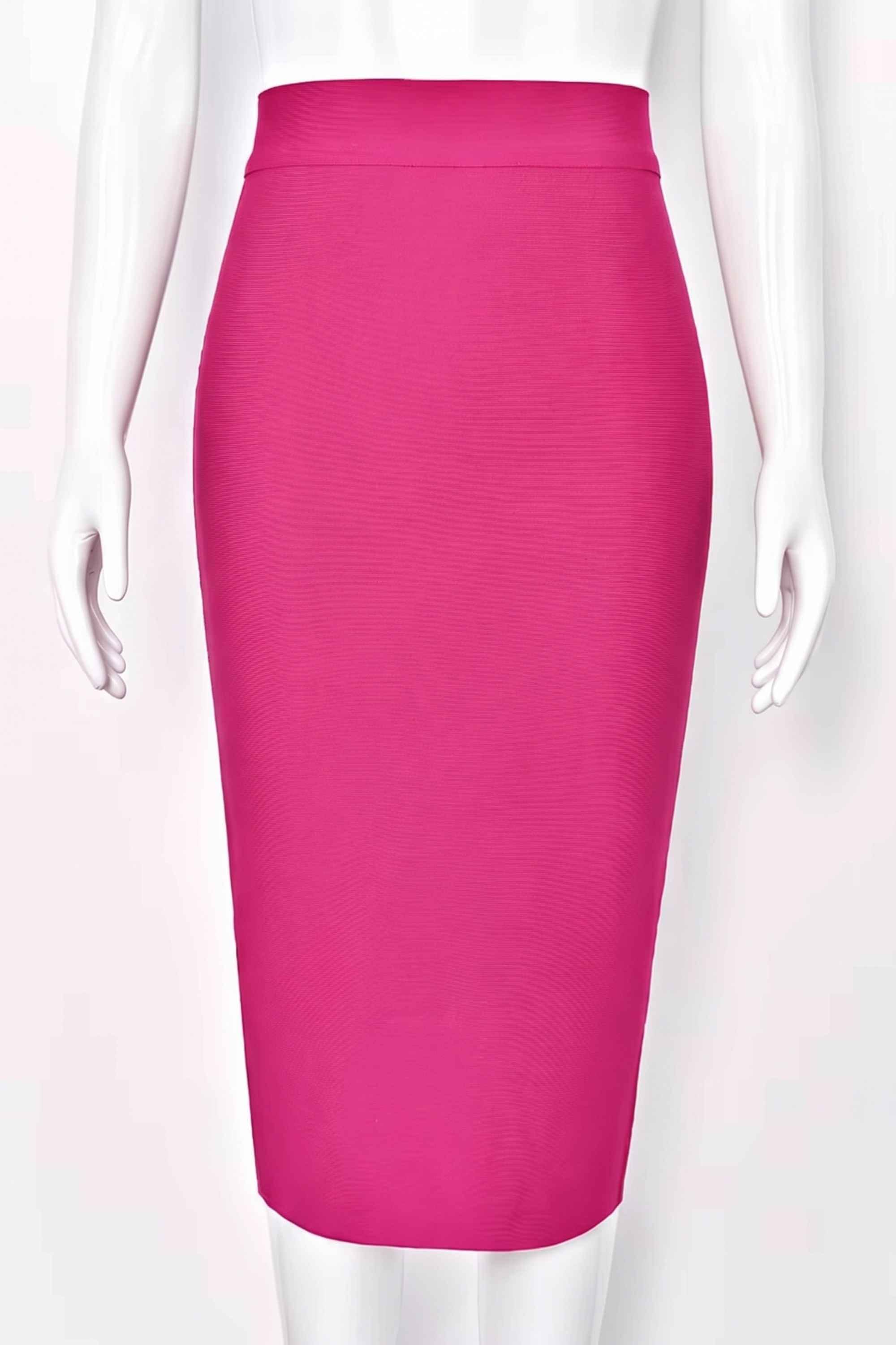 Woman wearing a figure flattering  Pencil High Waist Bandage Midi Skirt - Hot Pink BODYCON COLLECTION