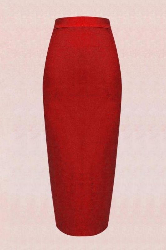 Woman wearing a figure flattering  Pencil High Waist Bandage Midi Skirt - Lipstick Red BODYCON COLLECTION