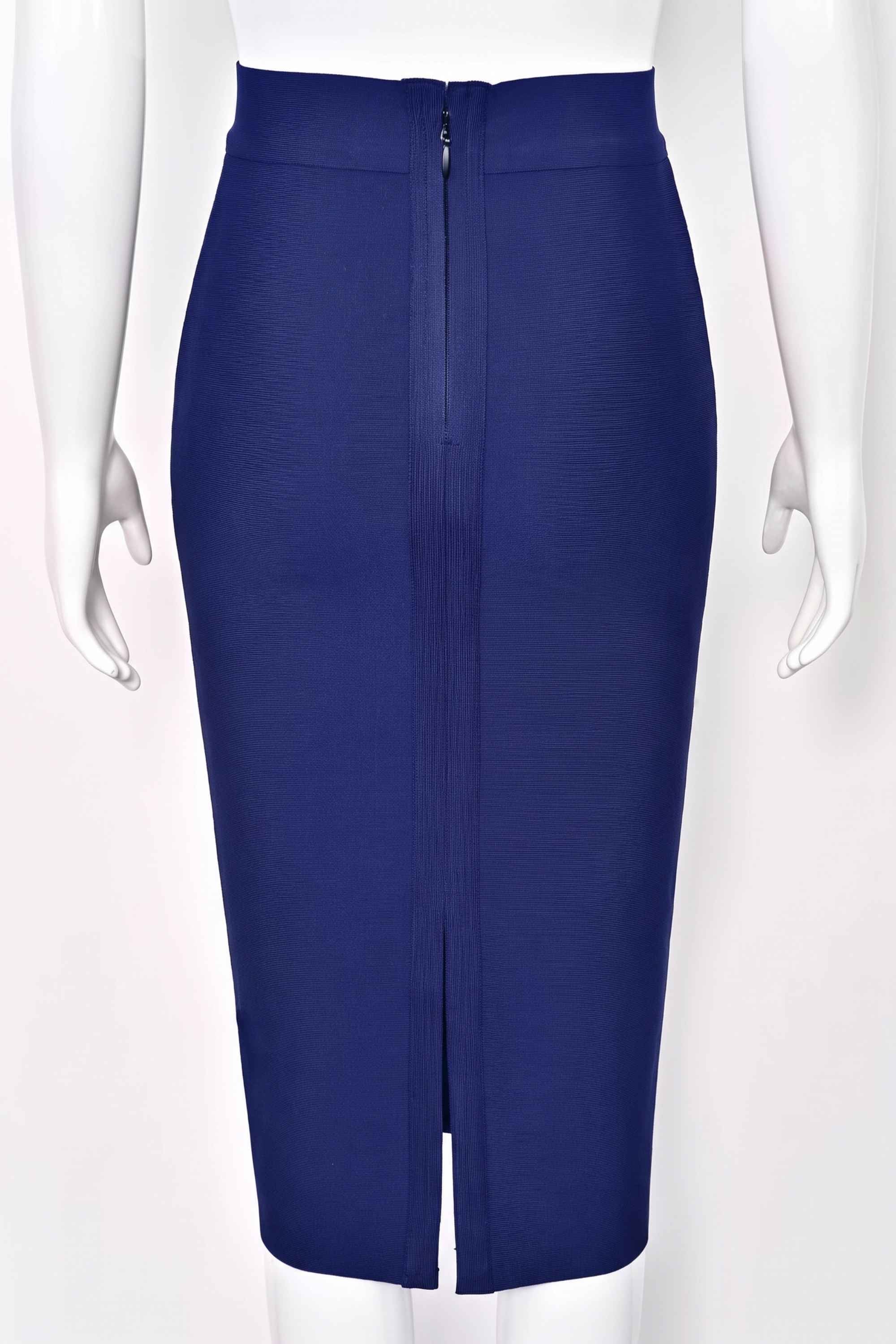 Woman wearing a figure flattering  Pencil High Waist Bandage Midi Skirt - Navy Blue BODYCON COLLECTION