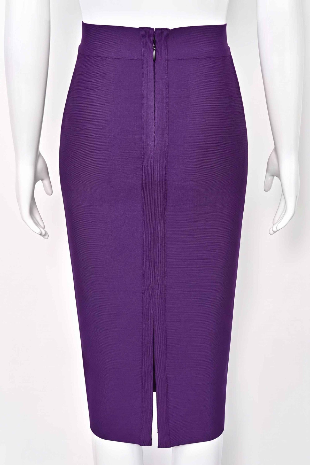 Woman wearing a figure flattering  Pencil High Waist Bandage Midi Skirt - Plum Purple BODYCON COLLECTION