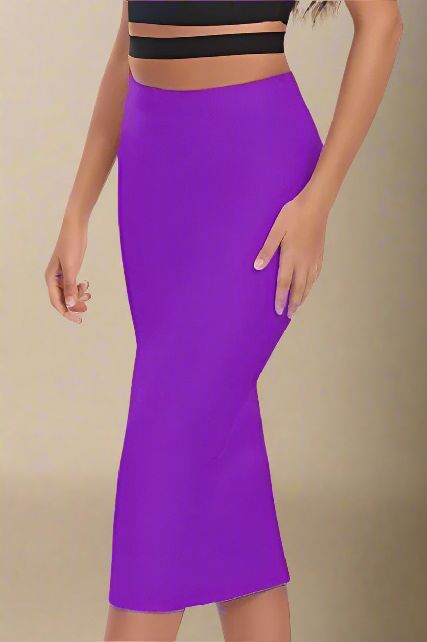 Woman wearing a figure flattering  Pencil High Waist Bandage Midi Skirt - Plum Purple BODYCON COLLECTION