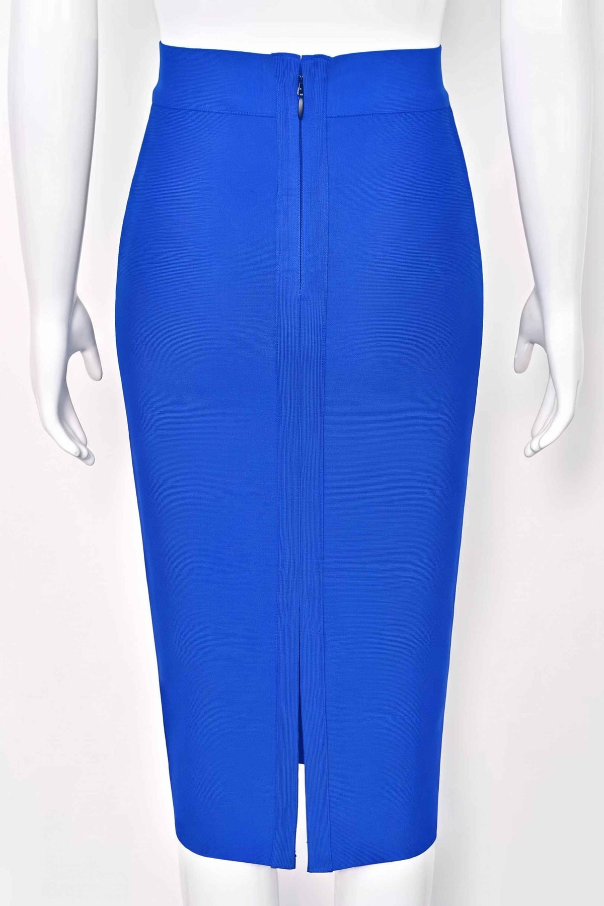 Woman wearing a figure flattering  Pencil High Waist Bandage Midi Skirt - Royal Blue BODYCON COLLECTION