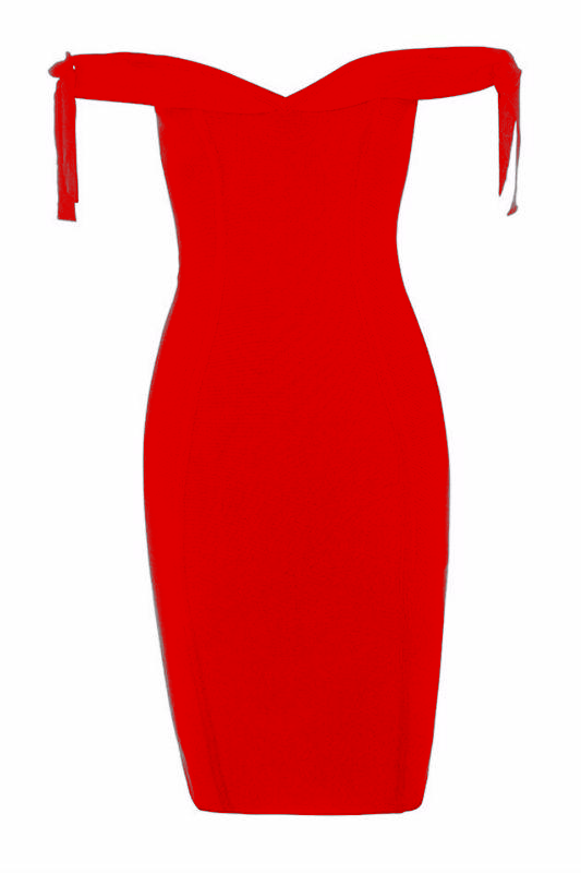 Woman wearing a figure flattering  Penelope Bandage Mini Dress - Lipstick Red BODYCON COLLECTION