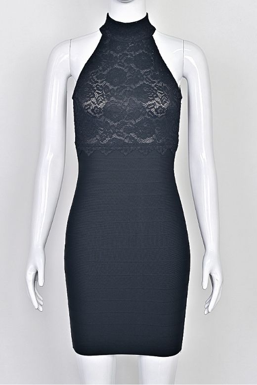 Woman wearing a figure flattering  Quinn Bandage Mini Dress - Classic Black BODYCON COLLECTION Pty Ltd