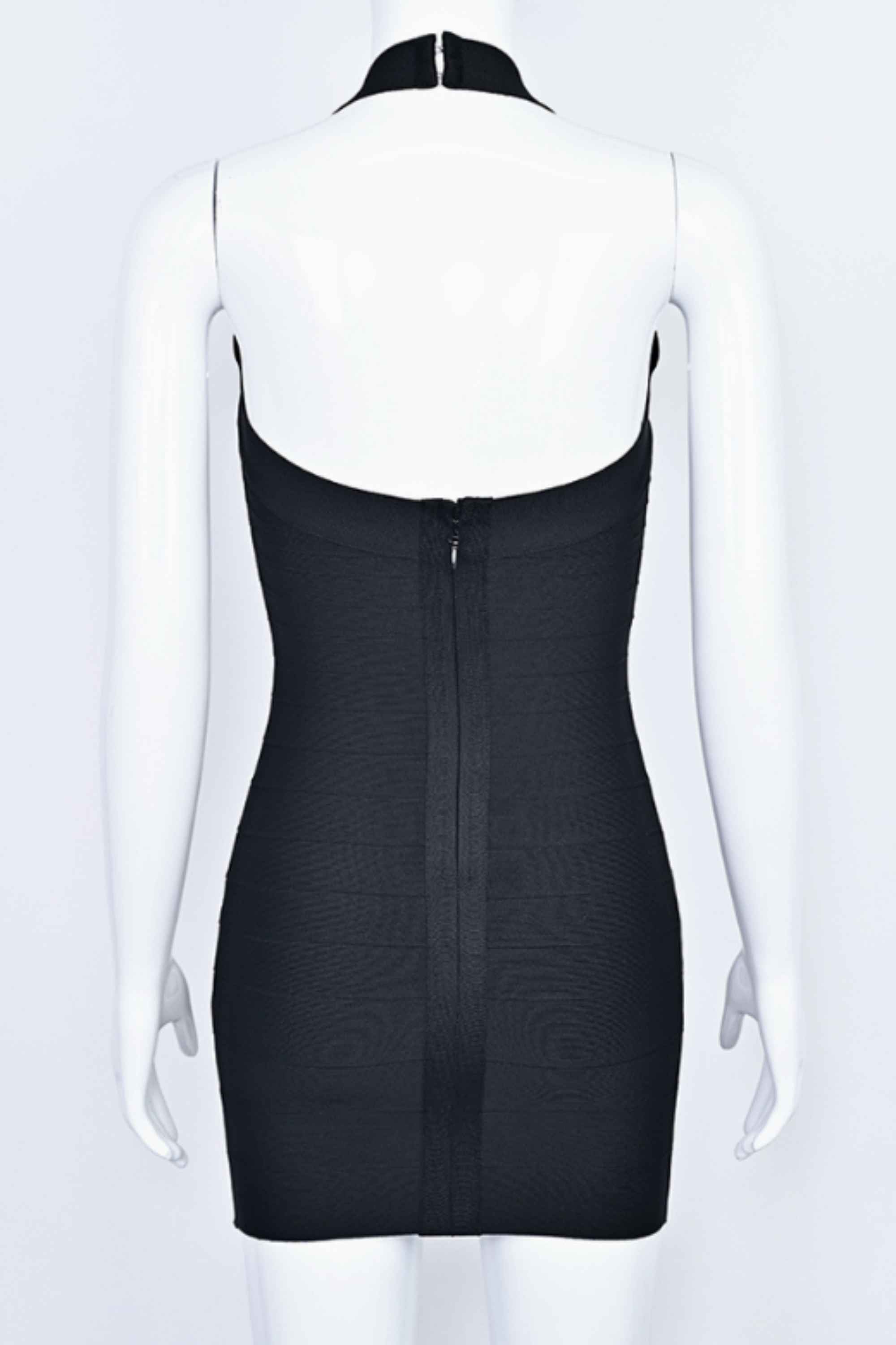 Woman wearing a figure flattering  Remi Bandage Mini Dress - Classic Black BODYCON COLLECTION Pty Ltd
