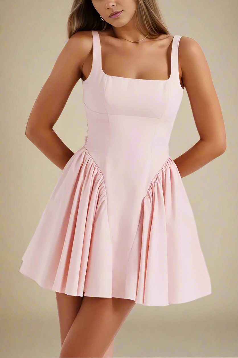 Woman wearing a figure flattering  Rian Bodycon Mini Dress - Dusty Pink BODYCON COLLECTION