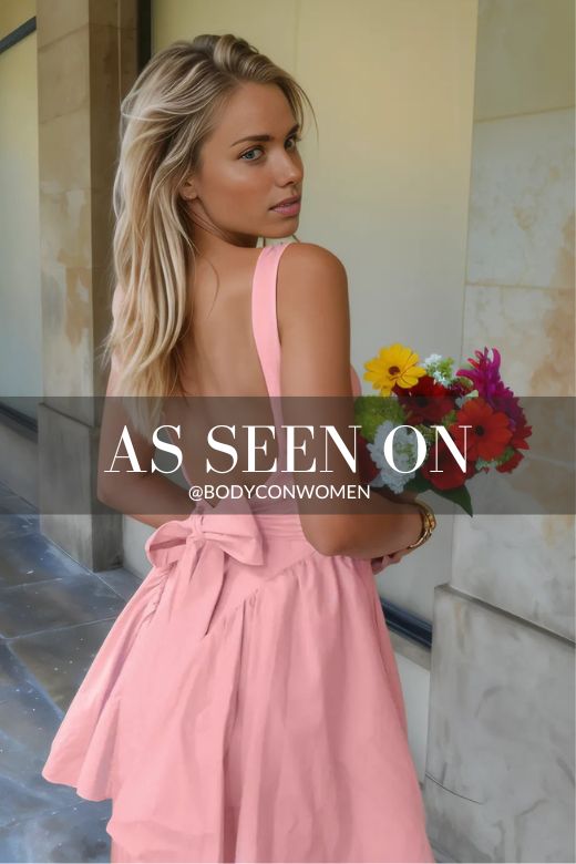 Woman wearing a figure flattering  Rian Bodycon Mini Dress - Dusty Pink BODYCON COLLECTION