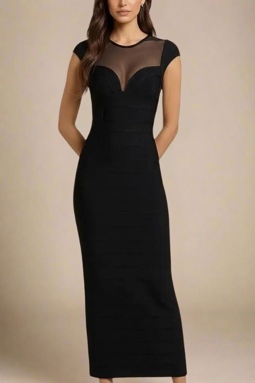 Woman wearing a figure flattering  Rory Bandage Maxi Dress - Classic Black BODYCON COLLECTION Pty Ltd