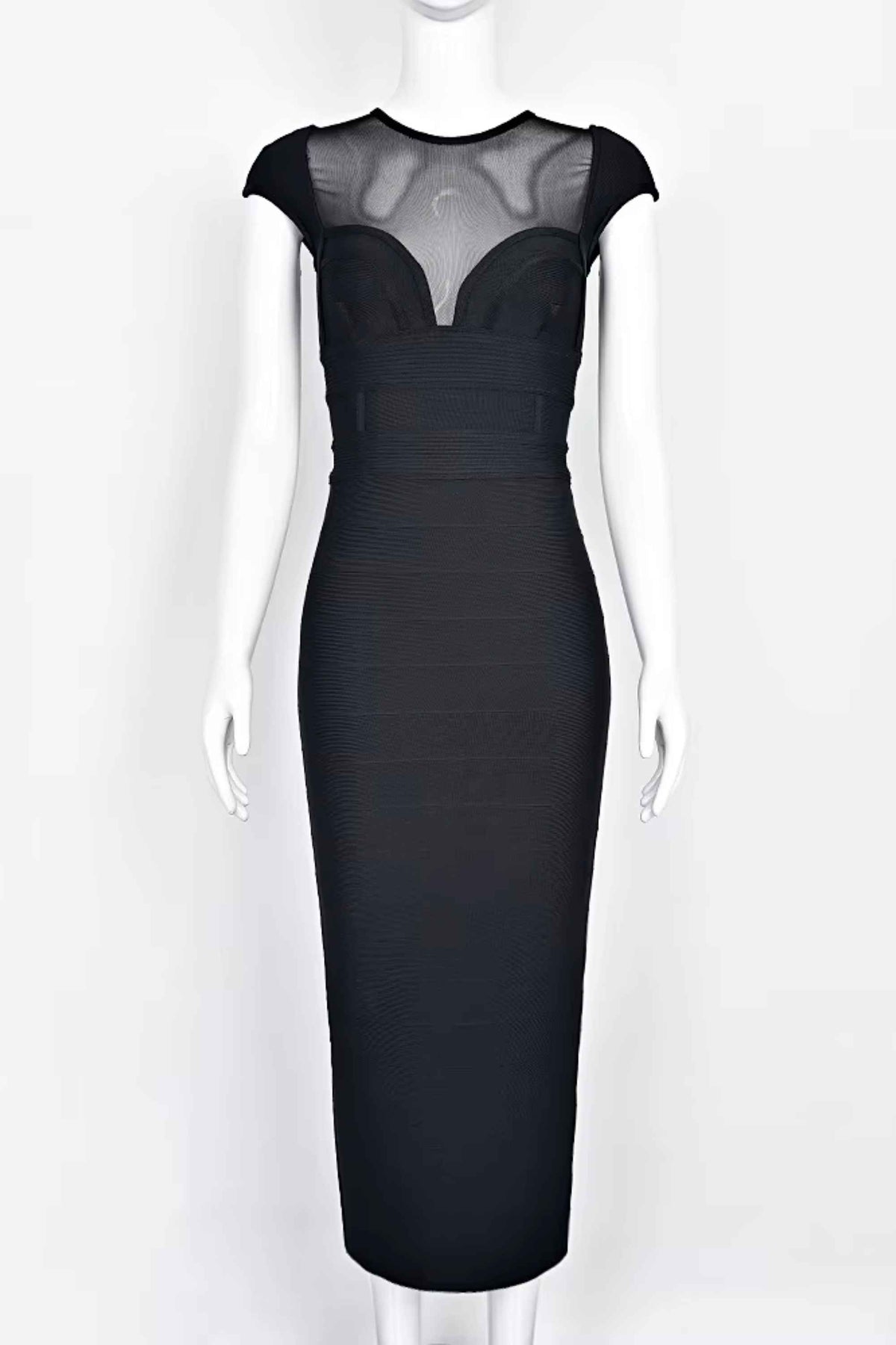 Woman wearing a figure flattering  Rory Bandage Maxi Dress - Classic Black BODYCON COLLECTION Pty Ltd