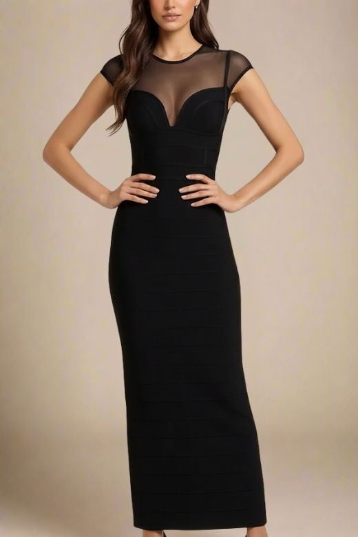 Woman wearing a figure flattering  Rory Bandage Maxi Dress - Classic Black BODYCON COLLECTION Pty Ltd