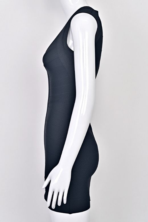 Woman wearing a figure flattering  Sabrina Bandage Mini Dress - Classic Black BODYCON COLLECTION Pty Ltd
