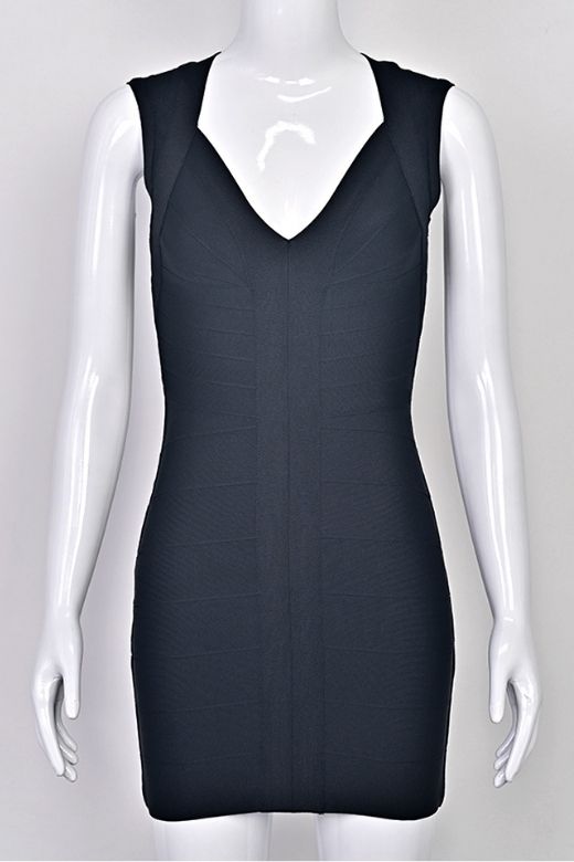 Woman wearing a figure flattering  Sabrina Bandage Mini Dress - Classic Black BODYCON COLLECTION Pty Ltd