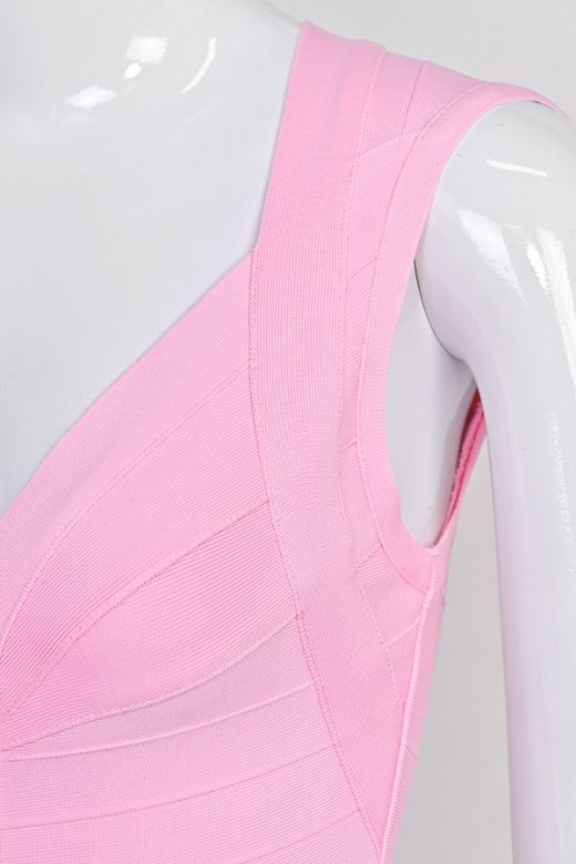 Woman wearing a figure flattering  Sabrina Bandage Mini Dress - Dusty Pink BODYCON COLLECTION Pty Ltd