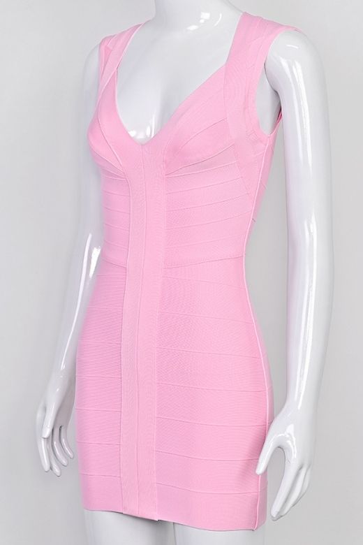 Woman wearing a figure flattering  Sabrina Bandage Mini Dress - Dusty Pink BODYCON COLLECTION Pty Ltd