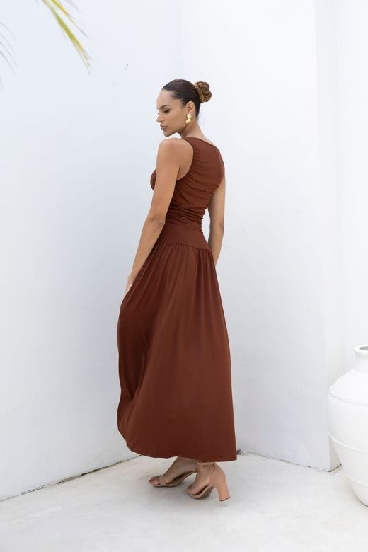Woman wearing a figure flattering  Saint Bodycon Wrap Maxi Dress - Chilli Red BODYCON COLLECTION Pty Ltd