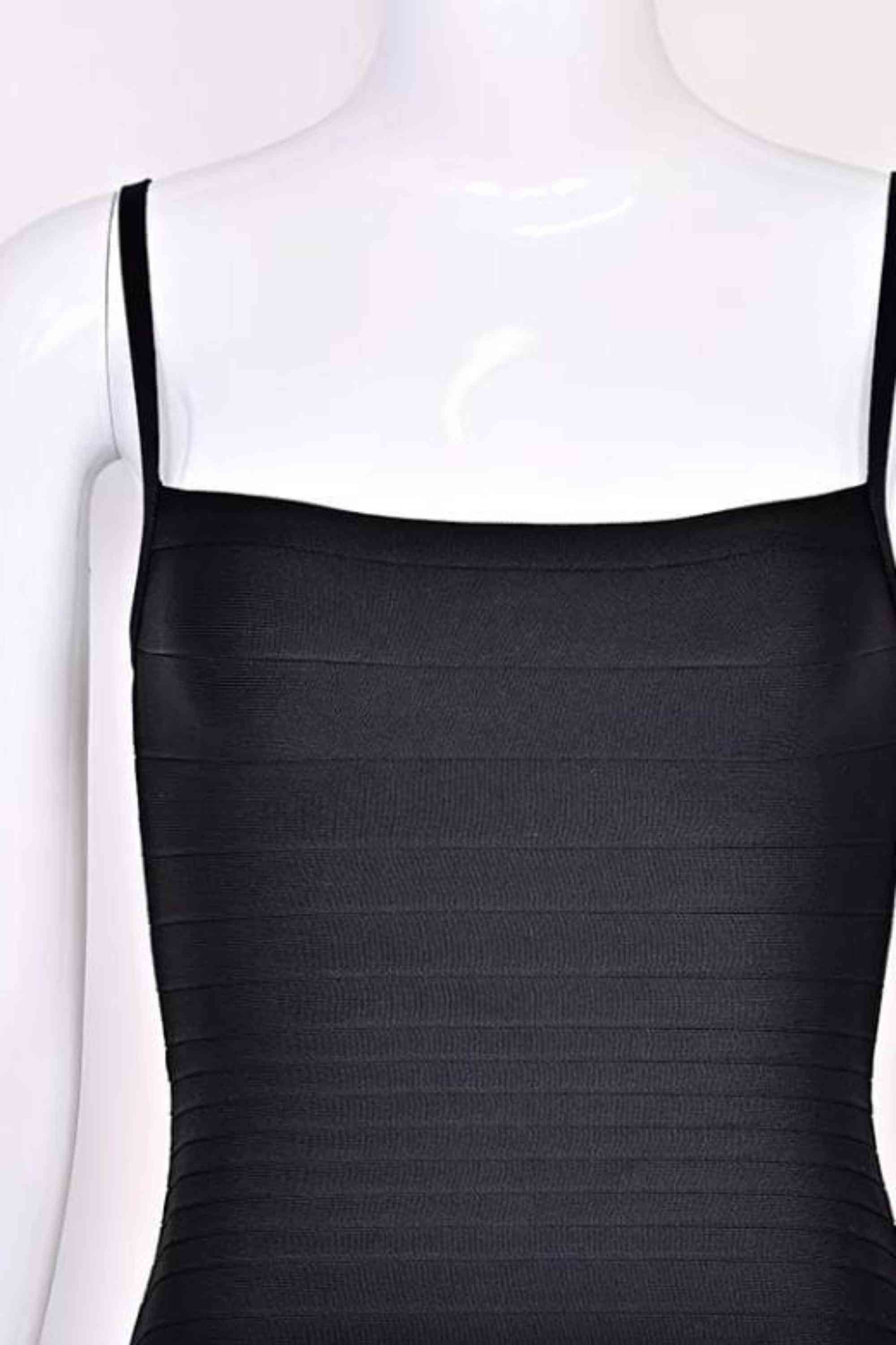 Woman wearing a figure flattering  Scarlett Bandage Mini Dress - Classic Black BODYCON COLLECTION Pty Ltd