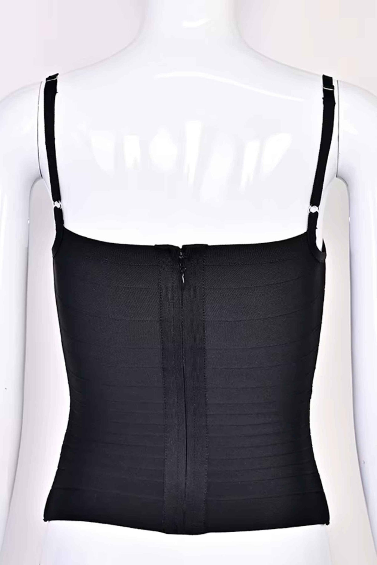 Woman wearing a figure flattering  Scarlett Bandage Tank Top - Classic Black BODYCON COLLECTION Pty Ltd