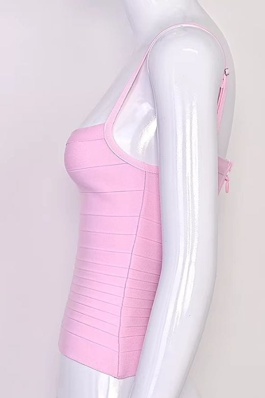 Woman wearing a figure flattering  Scarlett Bandage Tank Top - Dusty Pink BODYCON COLLECTION Pty Ltd