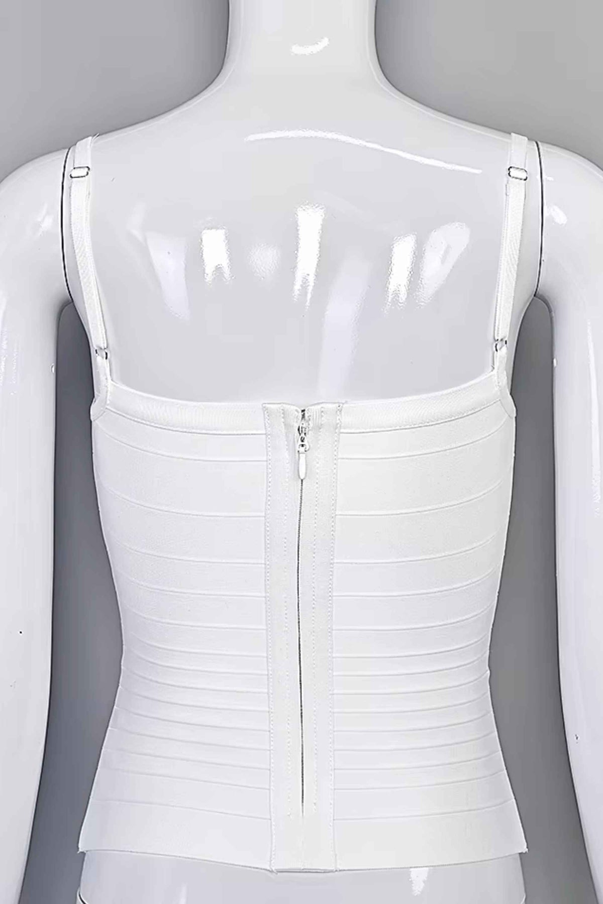 Woman wearing a figure flattering  Scarlett Bandage Tank Top - White Pearl BODYCON COLLECTION Pty Ltd