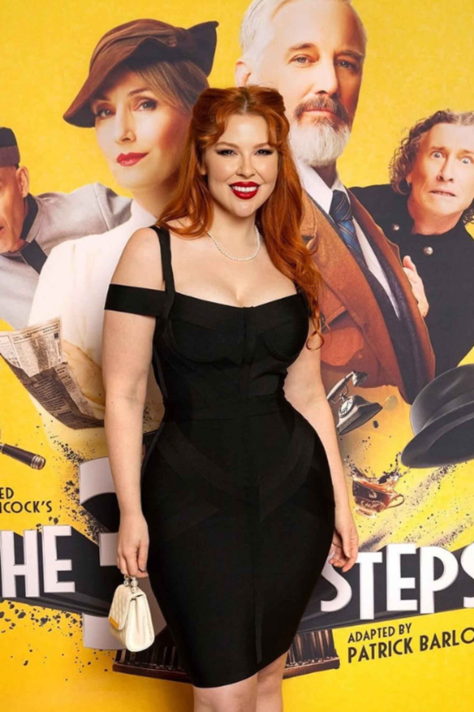 Woman wearing a figure flattering  Sophia Bandage Dress - Lipstick Red Bodycon Collection